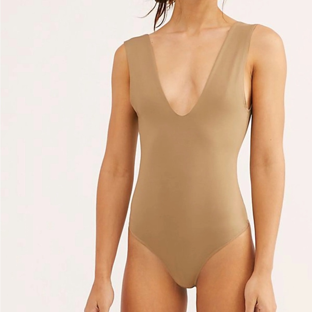 Free People Intimately Khaki Keep It Sleek Bodysuit